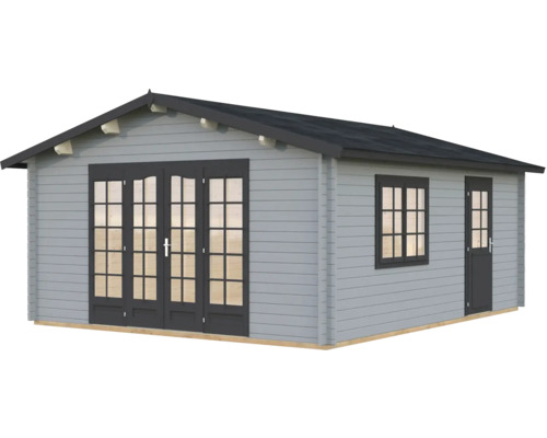 Gartenhaus Palmako Irene 23,9 m² inkl. Fußboden 514 x 598 cm hellgrau-anthrazit Holzgartenhaus mit Doppeltür und Fenster