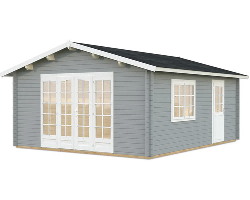 Gartenhaus Palmako Irene 23,9 m² inkl. Fußboden 514 x 598 cm hellgrau-weiß Holzgartenhaus mit Doppeltür und Fenster