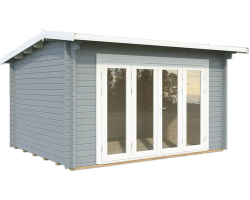 Gartenhaus Palmako Ines 11,1 m² Bifold inkl. Fußboden 434 x 379 cm hellgrau Gartenhaus mit Flügeltür aus Holz