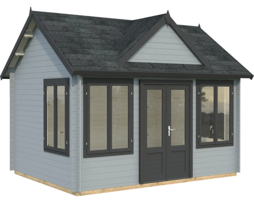 Gartenhaus Palmako Claudia 11,5 m² inkl. Fußboden 444 x 354 cm hellgrau-anthrazit Gartenhaus mit Fenstern und Doppeltür