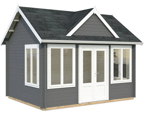 Gartenhaus Palmako Claudia 11,5 m² inkl. Fußboden 444 x 354 cm dunkelgrau-weiß Gartenhaus mit Doppeltür und Fenstern
