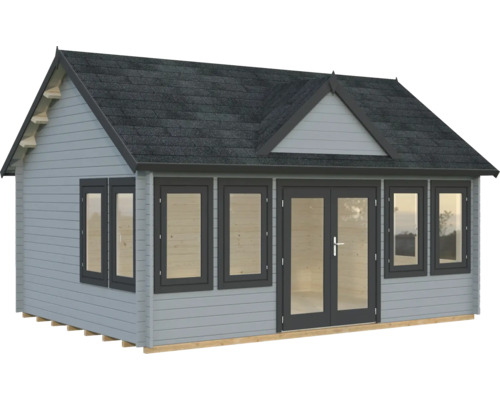 Gartenhaus Palmako Claudia 19,4 m² inkl. Fußboden 574 x 424 cm hellgrau-anthrazit Gartenhaus mit Fenstern und Doppeltür