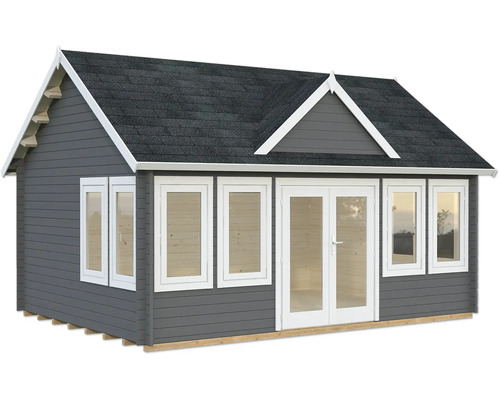 Gartenhaus Palmako Claudia 19,4 m² inkl. Fußboden 574 x 424 cm dunkelgrau-weiß Gartenhaus aus Holz mit Fenster und Doppeltür