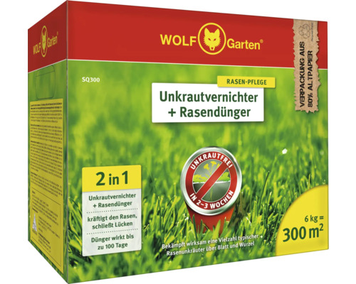 Wolf Garten Unkrautvernichter plus Rasendünger Packung für Rasenpflege