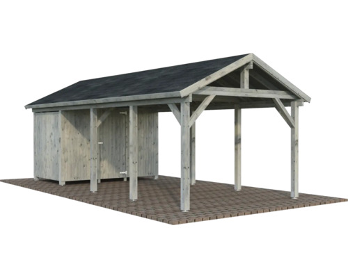 Holzcarport mit Geräteschuppen