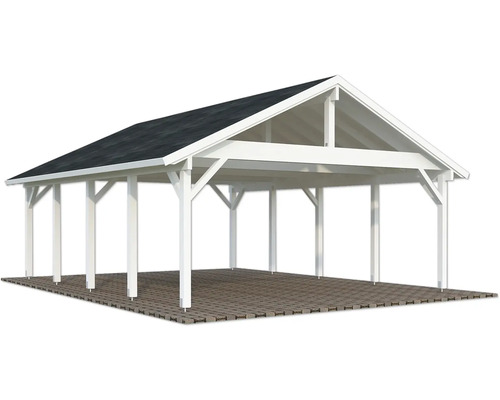 Carport mit Flachdach und Holzstruktur