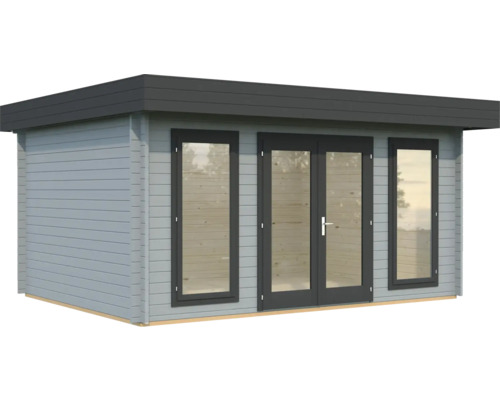 Gartenhaus Palmako Bret 14,8 m² inkl. Fußboden 502 x 422 cm hellgrau-anthrazit Gartenhaus aus Holz mit Fenstern und Doppeltür