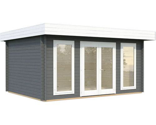 Gartenhaus Palmako Bret 14,8 m² inkl. Fußboden 502 x 422 cm dunkelgrau-weiß Gartenhaus mit Fenstern und Doppeltür