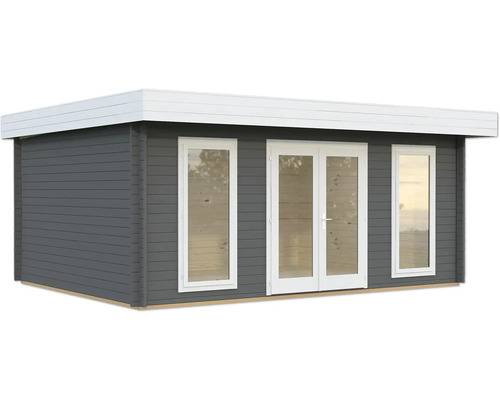 Gartenhaus Palmako Bret 19,9 m² inkl. Fußboden 574 x 474 cm dunkelgrau-weiß Gartenhaus aus Holz mit Fenstern und Doppeltür