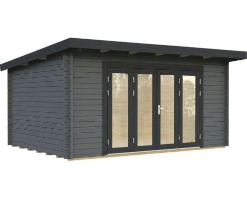 Gartenhaus Palmako Lea 14,2 m² inkl. Fußboden 494 x 402 cm dunkelgrau-anthrazit Gartenhaus aus Holz mit Glastüren