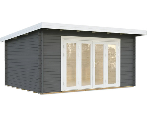 Gartenhaus Palmako Lea 14,2 m² inkl. Fußboden 494 x 402 cm dunkelgrau-weiß Gartenhaus mit Doppeltür aus Holz