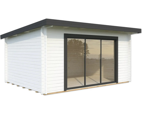 Gartenhaus Palmako Lea 14,2 m² Slide inkl. Fußboden 494 x 402 cm weiß-anthrazit Gartenhaus mit Schiebetür aus Glas