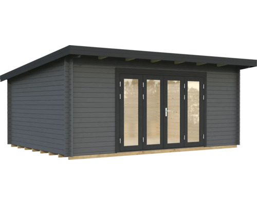 Gartenhaus Palmako Lea 19,4 m² inkl. Fußboden 578 x 451 cm dunkelgrau-anthrazit Holz Gartenhaus mit Glastür