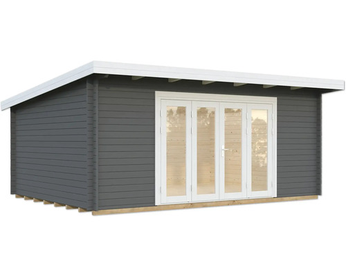 Gartenhaus Palmako Lea 19,4 m² inkl. Fußboden 578 x 451 cm dunkelgrau-weiß Gartenhaus mit Doppeltür