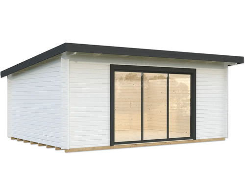 Gartenhaus Palmako Lea 19,4 m² Slide inkl. Fußboden 578 x 451 cm weiß-anthrazit Gartenhaus mit Schiebetür aus Glas