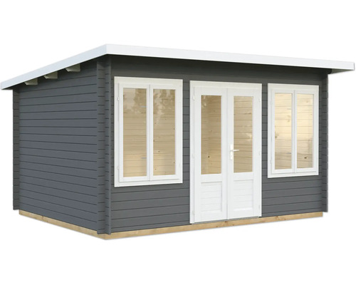 Gartenhaus Palmako Lisa 11,5 m² inkl. Fußboden 440 x 366 cm dunkelgrau-weiß Gartenhaus aus Holz mit Doppeltür und Fenstern