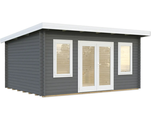 Gartenhaus Palmako Lisa 14,2 m² inkl. Fußboden 494 x 394 cm dunkelgrau-weiß Gartenhaus aus Holz mit Fenstern und Doppeltür