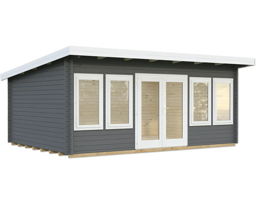 Gartenhaus Palmako Lisa 19,4 m² inkl.. Fußboden 578 x 447 cm dunkelgrau-weiß Gartenhaus mit Fenstern und Doppeltür