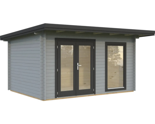 Gartenhaus Palmako Heidi 11,7 m² inkl. Fußboden 478 x 403 cm hellgrau-anthrazit Gartenhaus mit Doppeltür und Fenster