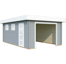 Holzgarage mit einem Fenster und einer Tür