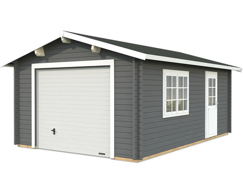 Einzelgarage Palmako Roger 19 m² mit Sektionaltor 426 x 598 cm dunkelgrau-weiß Holzgarage mit Rolltor, Fenster und Tür