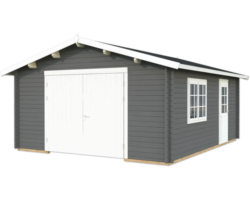 Einzelgarage Palmako Roger 23,9 m² mit Holztor 514 x 598 cm dunkelgrau-weiß Graues Gartenhaus mit Doppeltür und Fenster