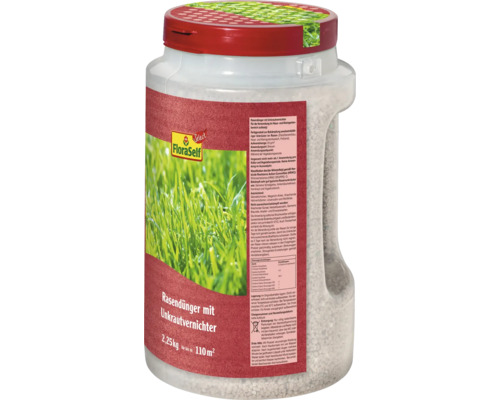 Rasendünger mit Unkrautvernichter FloraSelf Select 2,25 kg / 110 m² Rasendünger mit Unkrautvernichter in einer Dose für bis zu 110 Quadratmeter