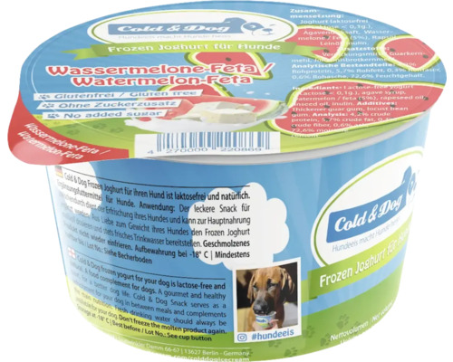 Hundesnack Hundeeis Cold&Dog Frozen Wassermelone und Fetakäse 90 ml Laktosefrei, Glutenfrei Hundesnack Hundeeis Cold&Dog Frozen Wassermelone und Fetakäse 90 ml Laktosefrei, Glutenfrei