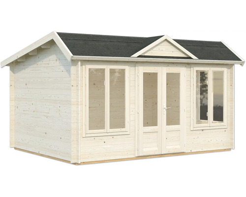 Gartenhaus aus Holz mit Fenstern und Doppeltür