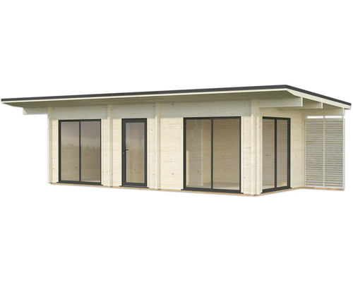 Holzgartenhaus mit Schiebetüren und Fenstern