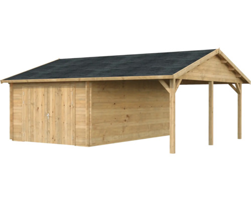 Gartenhaus mit Anbau aus Holz und Dachpappe