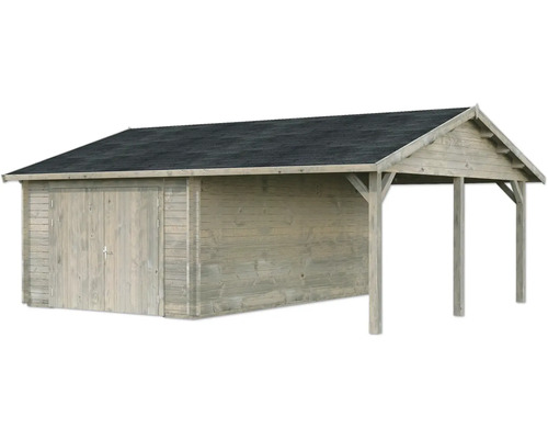 Holzgartenhaus mit Carport und Doppeltür