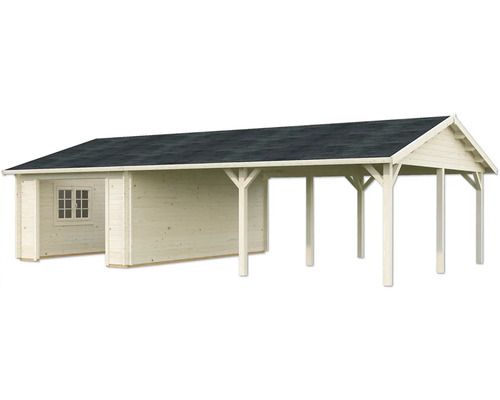 Holzgartenhaus mit Carport und Fenster