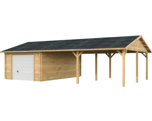 Holzgarage mit Carport und Schwingtor