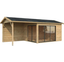 Holz Gartenhaus mit Vordach und Glasschiebetüren