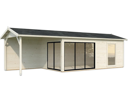 Gartenhaus mit Überdachung, Fenster und Schiebetüren