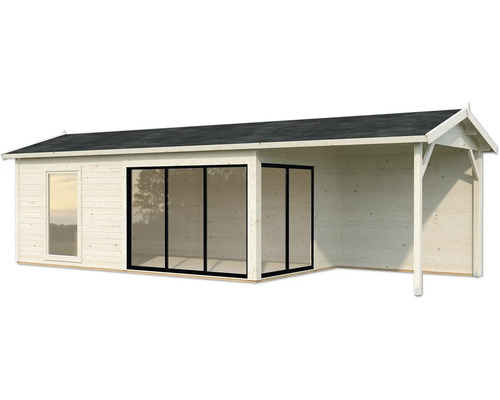 Holzgartenhaus mit Fenster und Schiebetüren