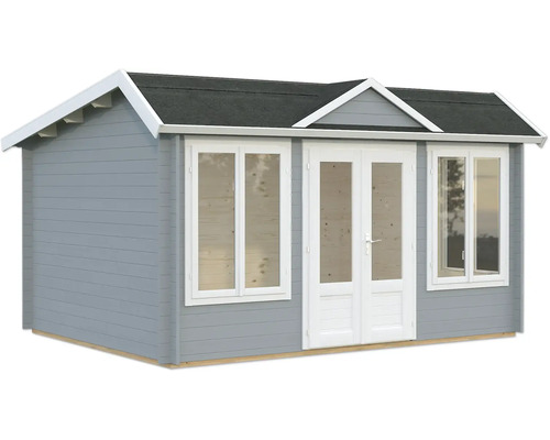 Gartenhaus Palmako Claudia Pent 11,5 m² inkl. Fußboden 440 x 346 cm hellgrau-weiß Gartenhaus mit Doppeltür und Fenstern