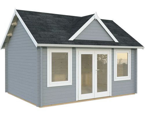 Gartenhaus Palmako Claudia 14,2 m² inkl. Fußboden 494 x 376 cm hellgrau-weiß Gartenhaus mit Fenstern und Doppeltür