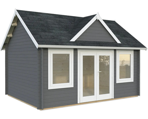 Gartenhaus Palmako Claudia 14,2 m² inkl. Fußboden 494 x 376 cm dunkelgrau-weiß Gartenhaus aus Holz mit Doppeltür und Fenstern