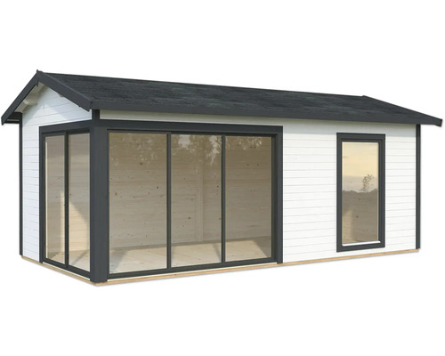 Gartenhaus Palmako Amanda 17,1 m² Slide inkl. Fußboden 639 x 340 cm weiß-anthrazit Gartenhaus mit Schiebetür und Fenster