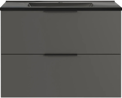 Waschbeckenunterschrank Germania Crandon 81x61x47 cm graphit mit Mineralgusswaschbecken schwarz Waschbeckenunterschrank mit zwei Schubladen