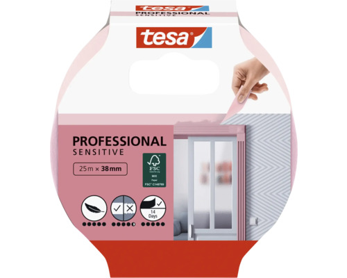 Maler-Krepp Tesa Precision Sensitive 38 mm x 25 m Tesa Professional Sensitive Klebeband, 25 Meter mal 38 Millimeter