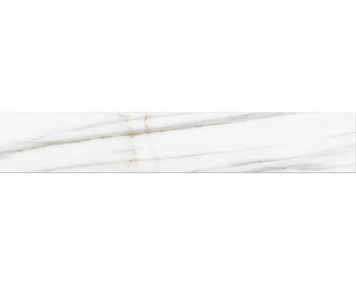 Feinsteinzeug Sockelfliese Mirava Lucca Bianco 10x60 cm gold matt Fliesenmuster mit Marmoroptik