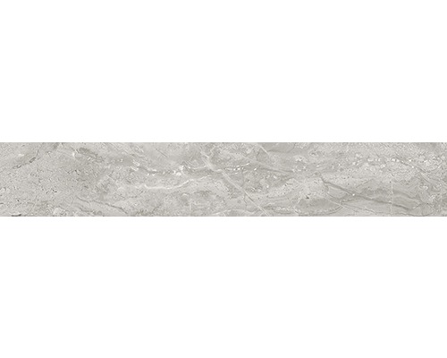 Feinsteinzeug Sockelfliese Sicilia Grigio Pulido 10x60 cm Fliese mit Marmorstruktur