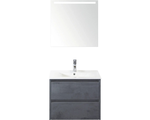 Waschtisch mit zwei Schubladen, Waschbecken und Spiegel mit Beleuchtung