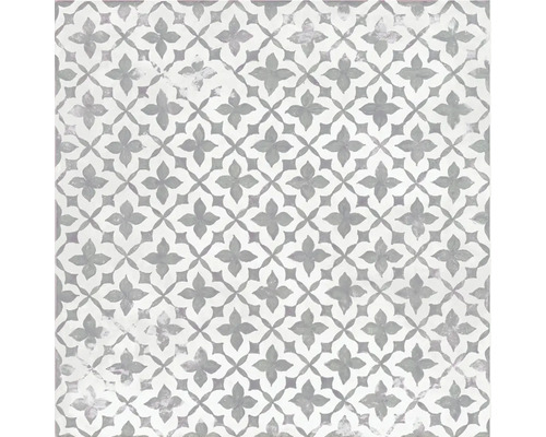 Feinsteinzeug Dekorfliese Block Flower acero 20x20 cm grau matt Dekorative Fliese mit Blütenmuster für Boden und Wand