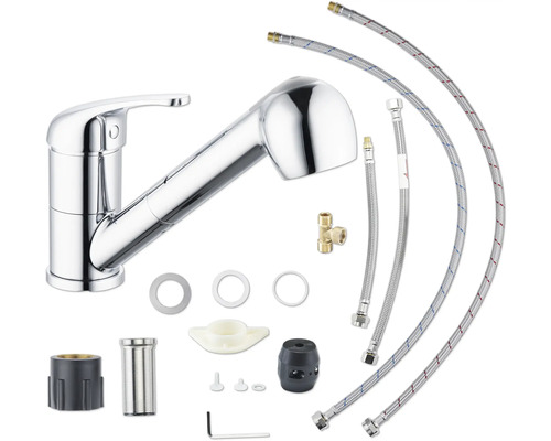 Küchenarmatur mit herausziehbarer Brause und Montagezubehör