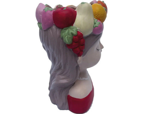 Blumentopf in Form eines Mädchenkopfes mit Fruchtdekoration