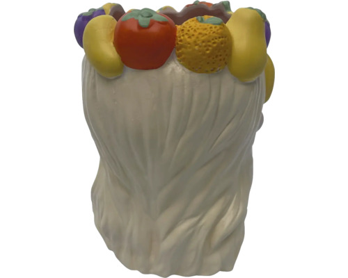 Blumentopf mit Obst- und Gemüseornamenten